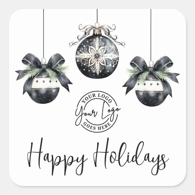 Elegant Simple Logo Happy Holidays Square Sticker (Front)
