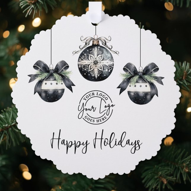 Elegant Simple Logo Happy Holidays Tree Decoration Card (Elegant Simple Logo Happy Holidays Ornament Card )