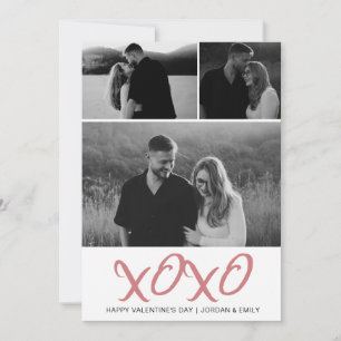 Elegant Simple Love Happy Valentines Day 3 Photo Holiday Card