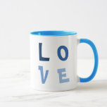 Elegant, Simple LOVE Square in Blue Typography Mug<br><div class="desc">The artwork showcases the word "LOVE" in a sleek blue font, elegantly framed within a minimalist, square design. This piece offers a touch of personalisation, allowing you to replace "LOVE" with any other four-letter word or name of your choice. Alternatively, you can embrace its original charm and purchase it as...</div>