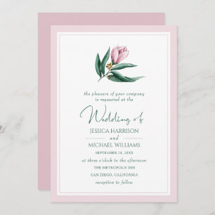 Elegant Simple Magnolia Flower Dusty Pink Wedding Invitation