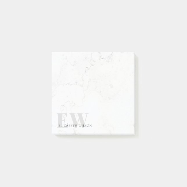 Elegant Simple Marble Stone Grey Name Monogram Post-it Notes (Front)