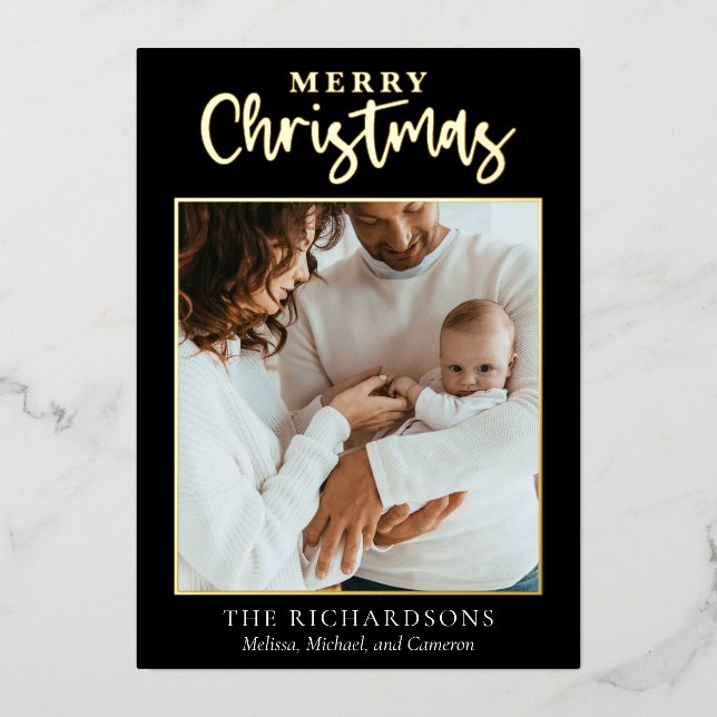 Elegant Simple Merry Christmas Family Photo Trendy (Front)