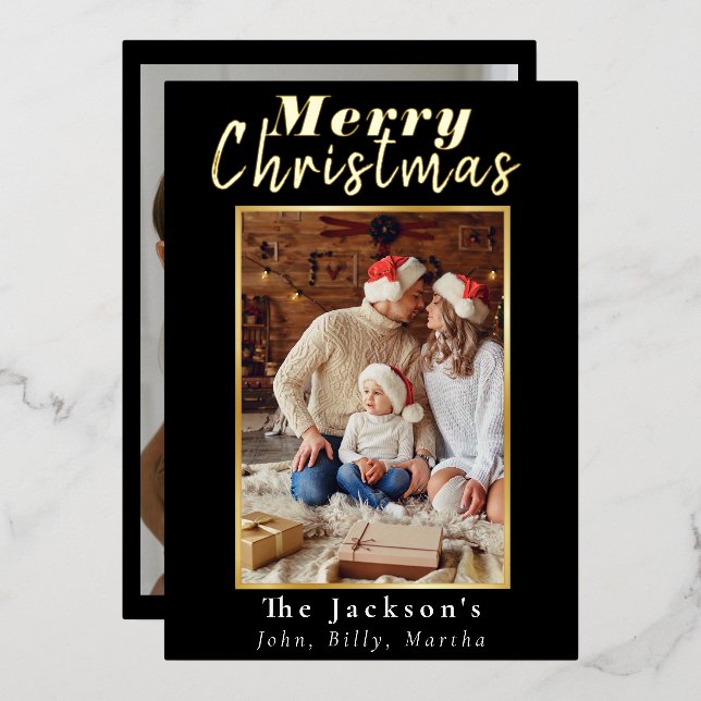 Elegant Simple Merry Christmas Family Photo Trendy (Front/Back)