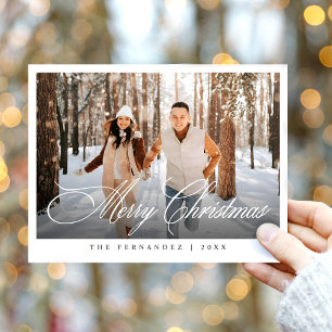 Elegant Simple Merry Christmas Photo Script Holiday Postcard