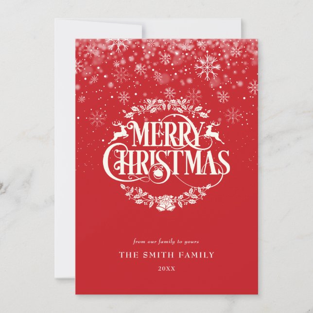 Elegant Simple Merry Christmas Snowflakes  Modern Holiday Card (Front)
