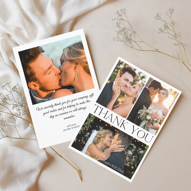 elegant simple minimal 4 photos wedding collage  thank you card (Creator Uploaded)