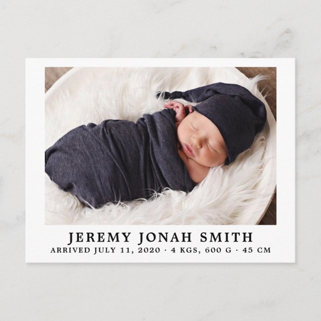 Elegant Simple Minimal Baby Birth announcement Postcard (Front)