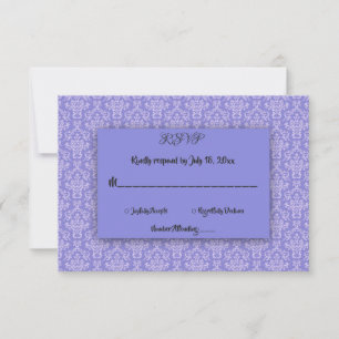 Elegant Simple Minimal Blue Damask Modern Wedding RSVP Card