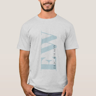 Elegant Simple Minimal Blue Grey Monogram Name T-Shirt