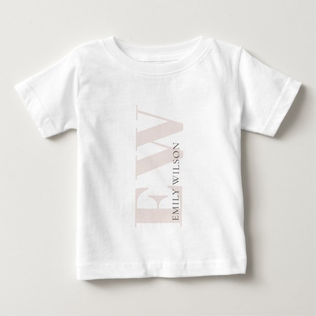 Elegant Simple Minimal Blush Pink Name Monogram Baby T-Shirt (Front)