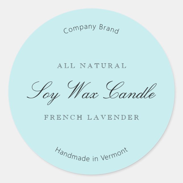 Elegant Simple Minimal Light Blue Candle Label (Front)