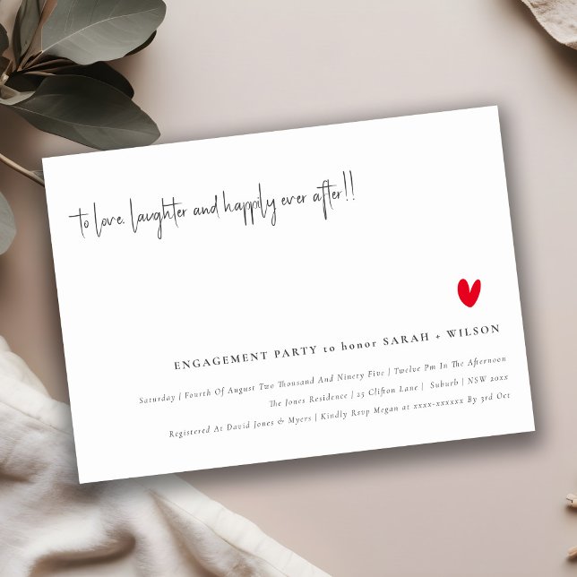 Elegant Simple Minimal Red Heart Script Engagement Invitation (Creator Uploaded)