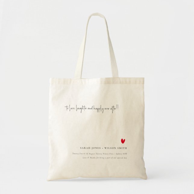 Elegant Simple Minimal Red Heart Script Wedding Tote Bag (Front)