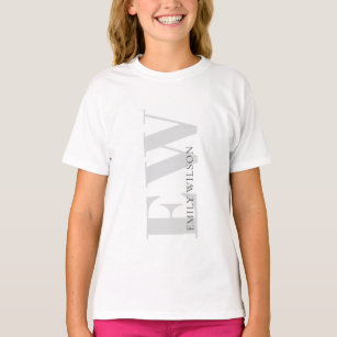 Elegant Simple Minimal White Grey Monogram Name T-Shirt