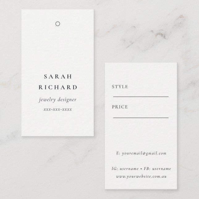 Elegant Simple Minimal White Price Tag Name (Front/Back)