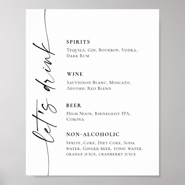 Elegant Simple Minimalist Bar Menu Wedding Poster (Front)