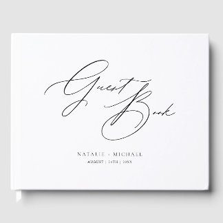 Elegant Simple Minimalist Black & White Wedding Guest Book
