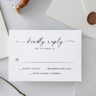 Elegant Simple Minimalist Calligraphy Black White RSVP Card