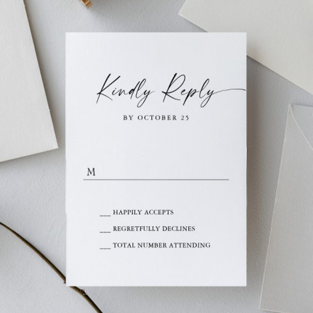 Elegant Simple Minimalist Calligraphy Black White RSVP Card (Creator Uploaded)