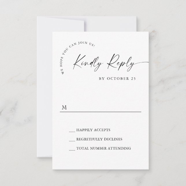 Elegant Simple Minimalist Calligraphy Black White RSVP Card (Front)
