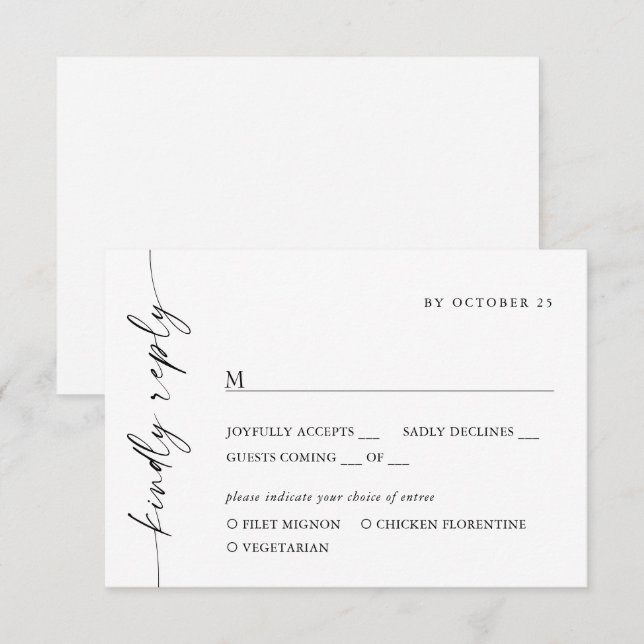 Elegant Simple Minimalist Calligraphy Meal Choice RSVP Card (Front/Back)