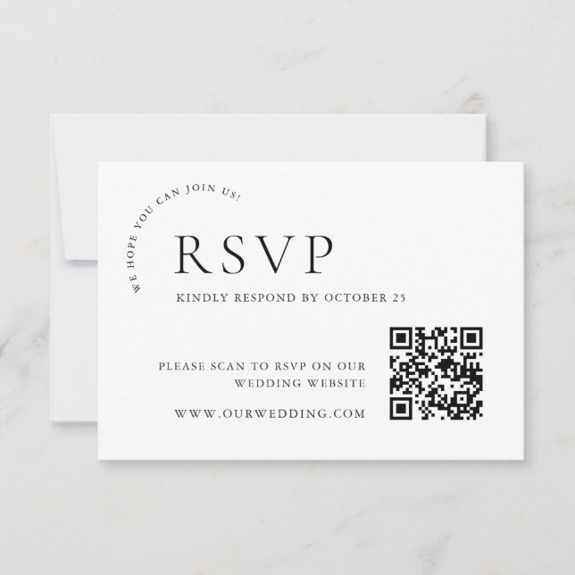 Elegant Simple Minimalist Calligraphy QR Code RSVP Card (Front)