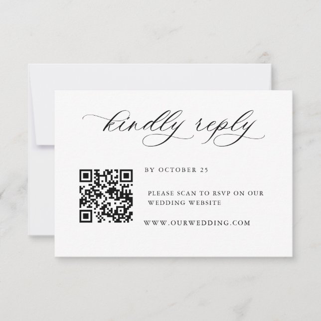 Elegant Simple Minimalist Calligraphy QR code RSVP Card (Front)