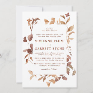 Elegant Simple Minimalist Fall Leaves Wedding Invitation