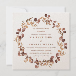 Elegant Simple Minimalist Fall Leaves Wedding Invitation