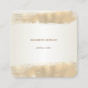 Elegant Simple, Minimalist,Faux Gold Brush Stroke Square Business Card