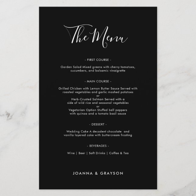 Elegant Simple Minimalist Modern  Wedding Menu (Front)