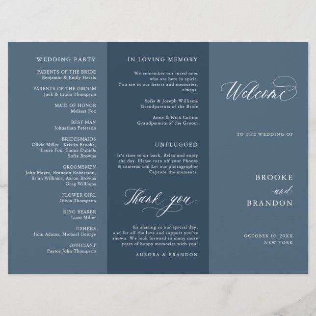 Elegant Simple Minimalist Modern Wedding  Program (Front)