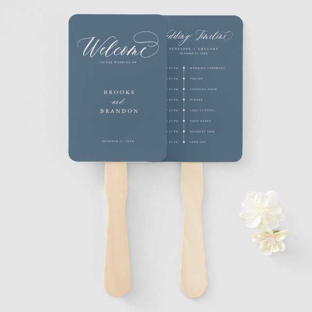 Elegant Simple Minimalist Modern Wedding  Timeline Hand Fan (Front and Back)