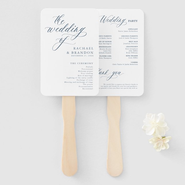 Elegant Simple Minimalist Modern Wedding  Timeline Hand Fan (Front and Back)