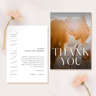 Elegant Simple Minimalist Photo Typography Wedding Thank You Card