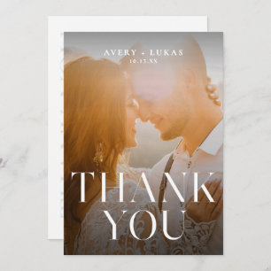 Elegant Simple Minimalist Typography Photo Wedding Thank You Card