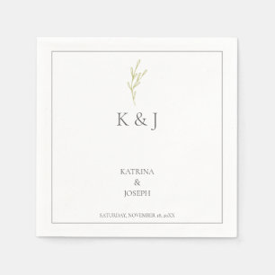 Elegant Simple Minimalist Wedding Olive green leaf Napkin