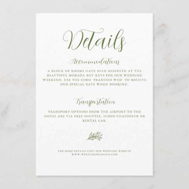 Elegant Simple Minimalistic Script Wedding Details Enclosure Card (Front)