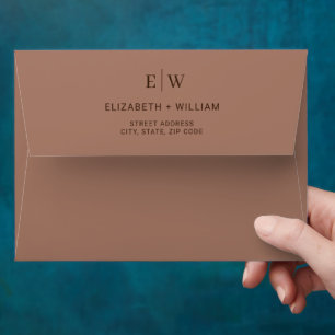 Elegant Simple Mocha Mousse with Monogram Wedding Envelope