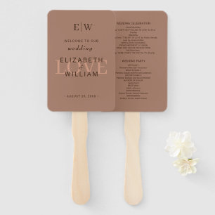 Elegant Simple Mocha Mousse with Monogram Wedding Hand Fan