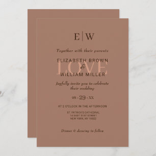 Elegant Simple Mocha Mousse with Monogram Wedding Invitation