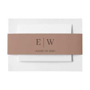 Elegant Simple Mocha Mousse with Monogram Wedding Invitation Belly Band