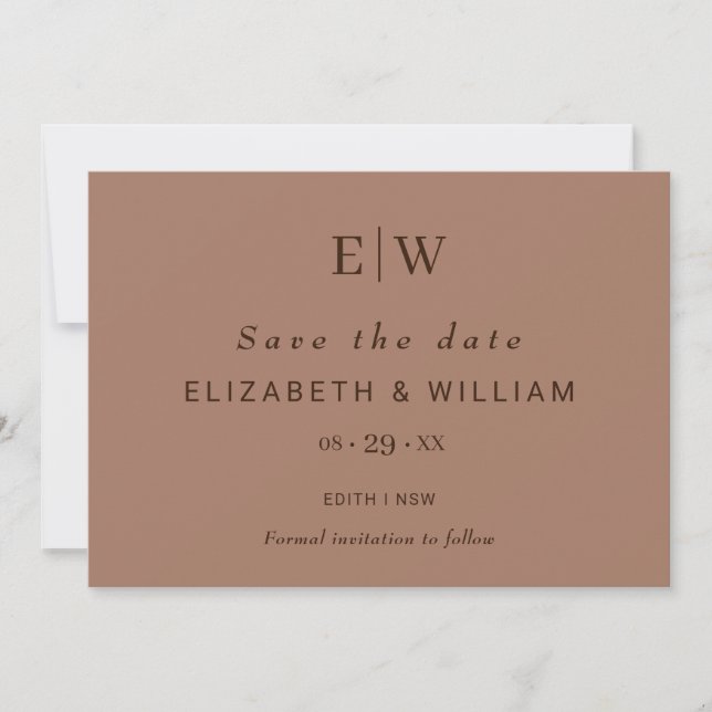 Elegant Simple Mocha Mousse with Monogram Wedding Save The Date (Front)
