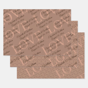Elegant Simple Mocha Mousse with Monogram Wedding Wrapping Paper Sheet