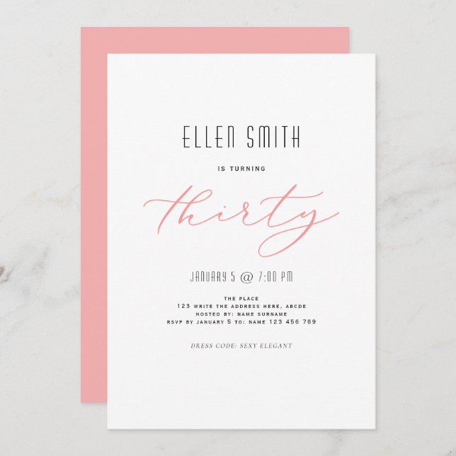 Elegant, Simple, Modern, 30th birthday Invitation (Front/Back)
