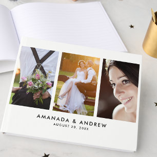 Elegant Simple Modern 3 Photos Wedding Guest Book