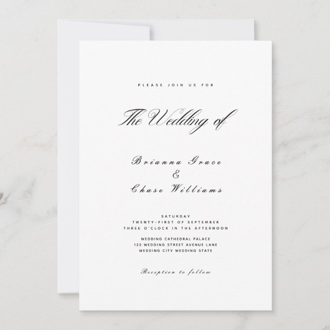 Elegant Simple Modern Black and White Wedding Invitation (Front)