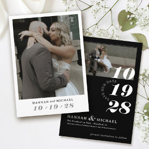 Elegant Simple Modern Black White 2 Photo Wedding Save The Date
