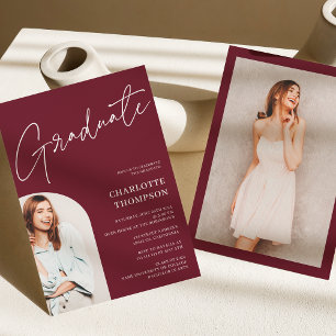 Elegant simple modern burgundy photo graduation invitation